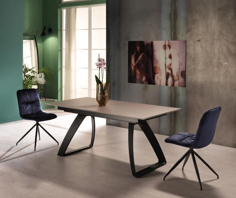 Tavolo moderno allungabile in metallo piano in legno colore grigio scuro cm 170/270x90x76h