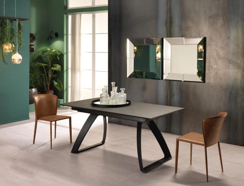Tavolo moderno allungabile in metallo piano in legno colore grigio scuro cm 170/270x90x76h