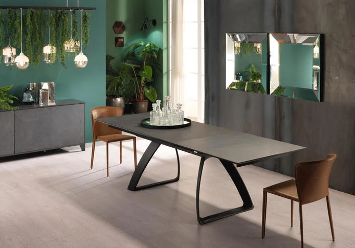 Tavolo moderno allungabile in metallo piano in legno colore grigio scuro cm 170/270x90x76h