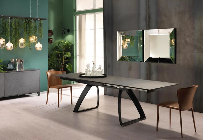 Tavolo moderno allungabile in metallo piano in legno colore grigio scuro cm 170/270x90x76h