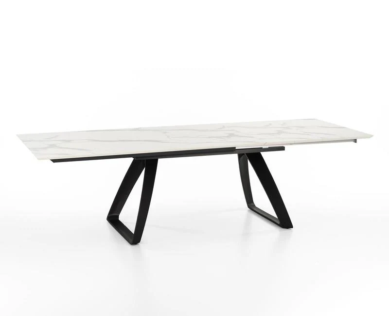 Tavolo design allungabile in metallo con piano in legno effetto marmo calacatta cm 170/270x90x76h