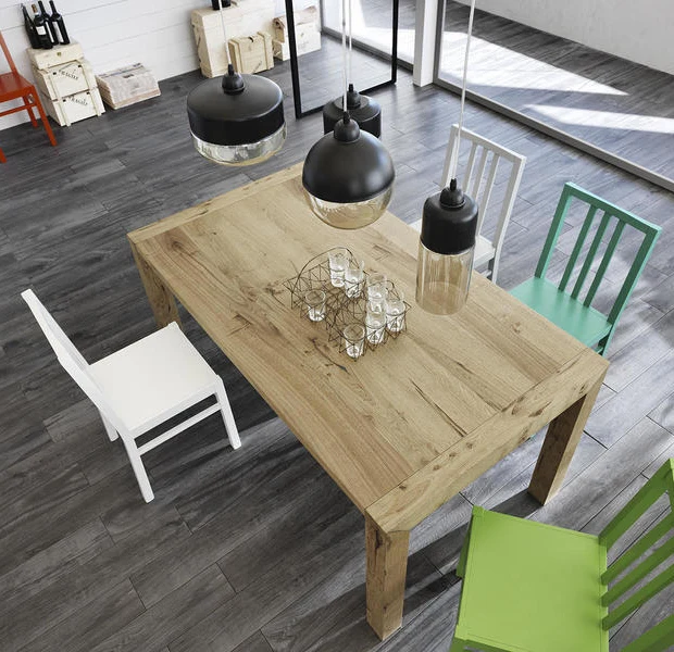 Tavolo da cucina allungabile in legno rovere crudo cm 160/240x90x76h