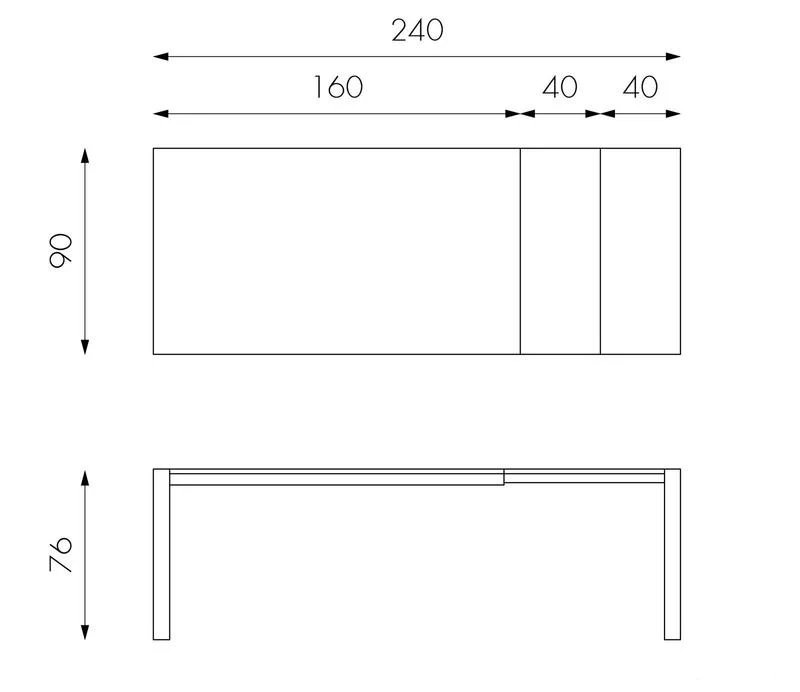 Tavolo da cucina allungabile in legno rovere crudo cm 160/240x90x76h