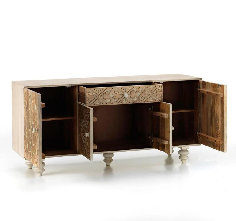 Madia stile etnico in legno massello di mango con ante e cassetto cm 160x45x85h
