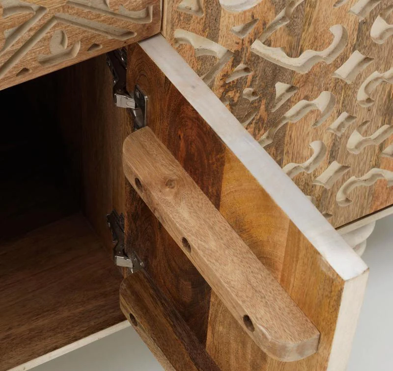 Madia stile etnico in legno massello di mango con ante e cassetto cm 160x45x85h
