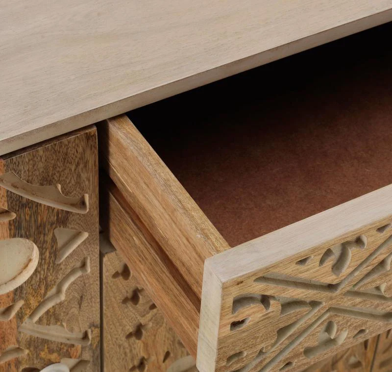 Madia stile etnico in legno massello di mango con ante e cassetto cm 160x45x85h
