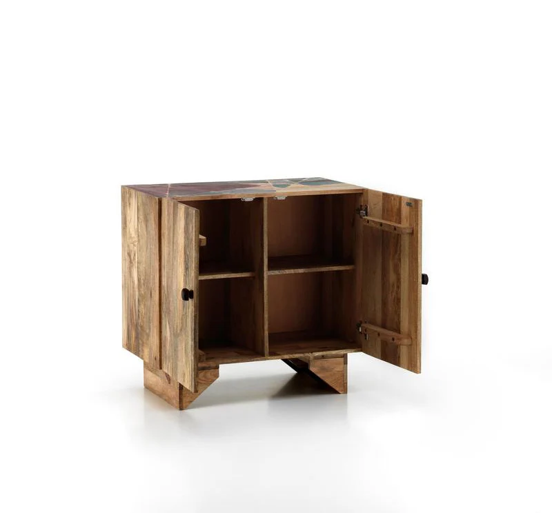 Credenza due ante in legno massello di mango stile etnico cm 81x45x75h