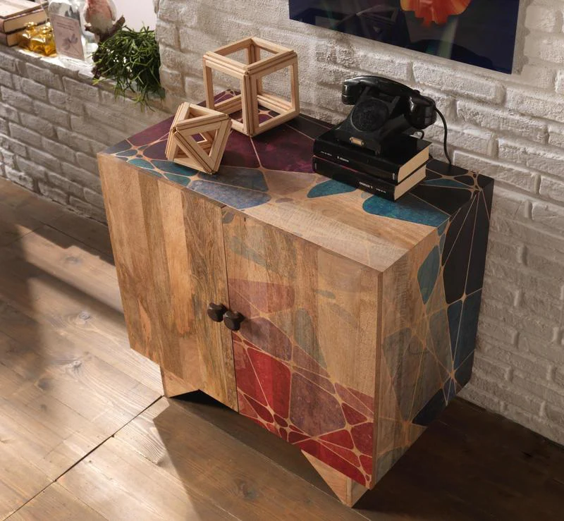 Credenza due ante in legno massello di mango stile etnico cm 81x45x75h