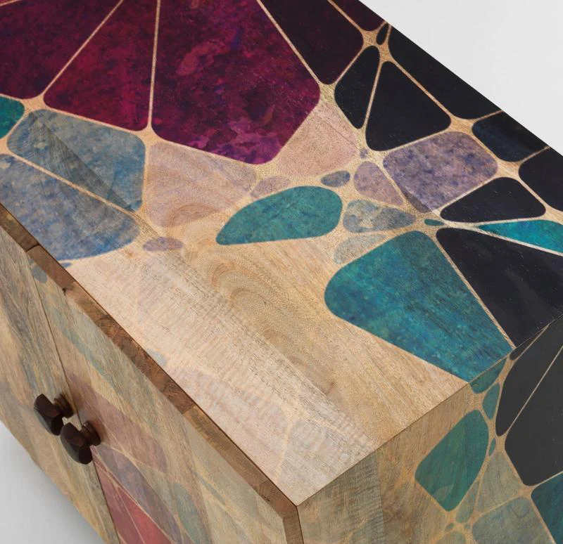 Credenza due ante in legno massello di mango stile etnico cm 81x45x75h
