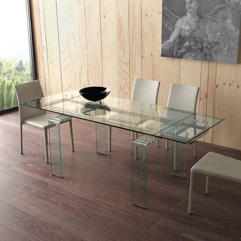 Mini Glass - Tavolo design allungabile piano in vetro struttura in metallo cm 140/200x80x75h