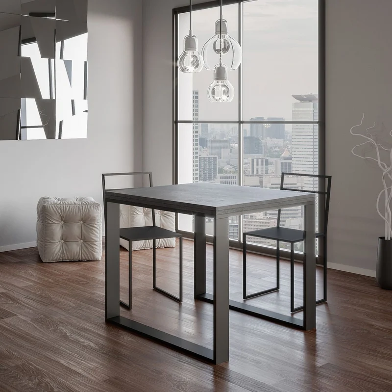 Tavolo da cucina allungabile a libro industrial cm 90x90/180x78h - Vari colori
