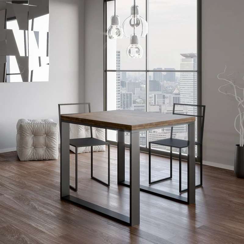 Tavolo da cucina allungabile a libro industrial cm 90x90/180x78h - Vari colori