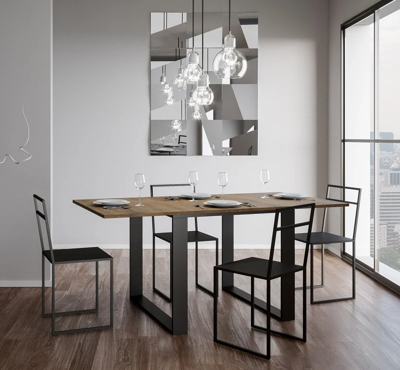 Tavolo da cucina allungabile a libro industrial cm 90x90/180x78h - Vari colori
