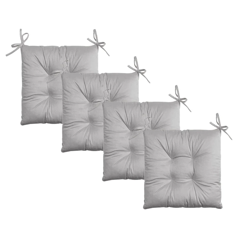 Set 4 Cuscini per Sedie Effetto Velluto con Lacci Tinta Unita Imbottitura 5 cm Made in Italy Il Gruppone