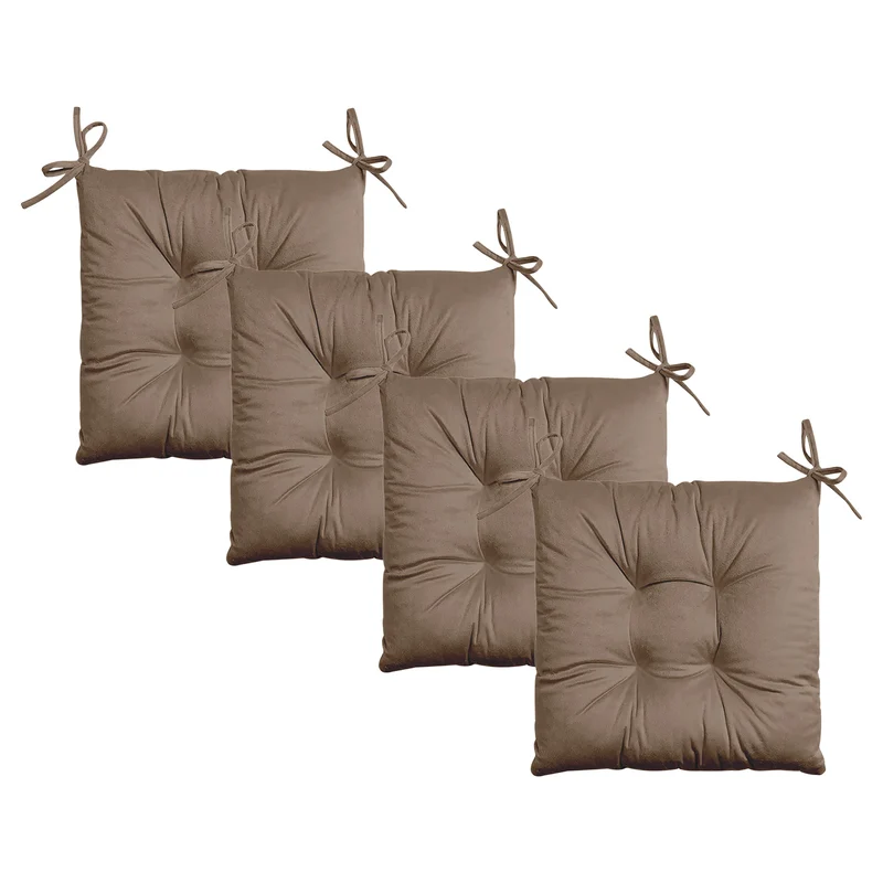 Set 4 Cuscini per Sedie Effetto Velluto con Lacci Tinta Unita Imbottitura 5 cm Made in Italy Il Gruppone