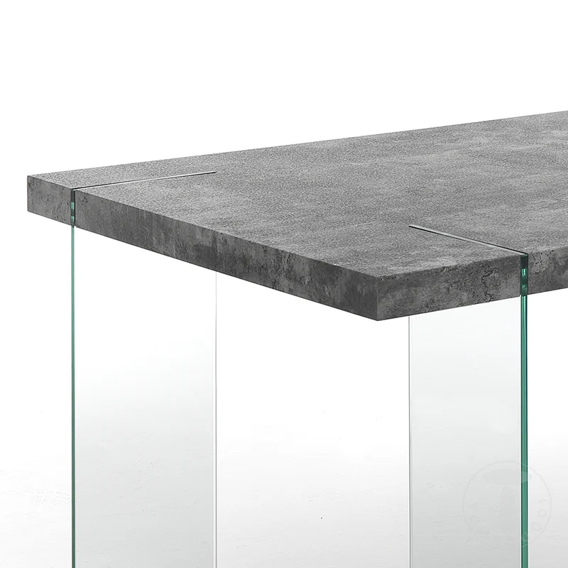 Tavolo design moderno fisso piano in legno naturale gambe in vetro - vari colori