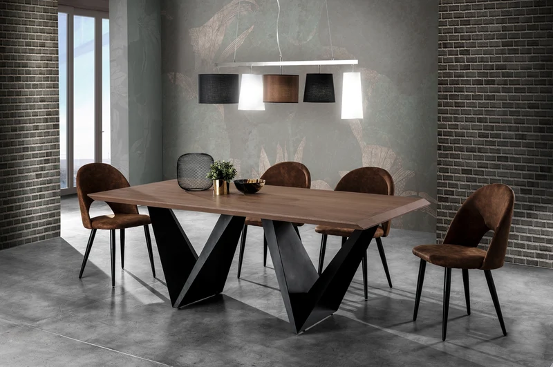 Tavolo fisso design moderno rettangolare in metallo e legno cm 200x100x76h - vari colori