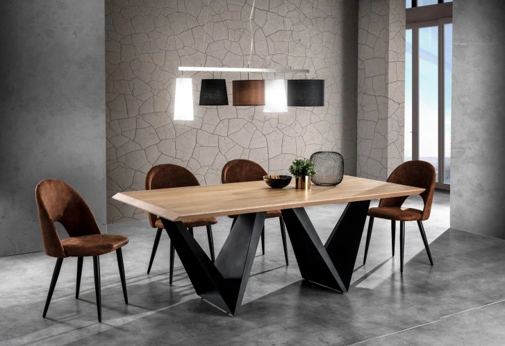 Tavolo fisso design moderno rettangolare in metallo e legno cm 200x100x76h - vari colori