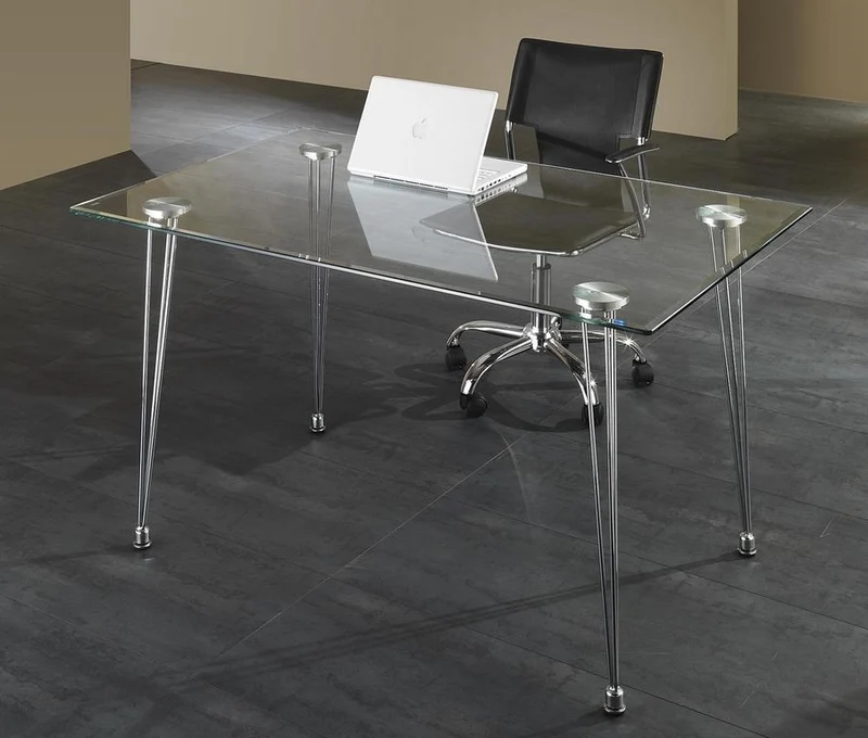 Scrivania moderna tavolo da salotto in vetro e metallo cm 130x80x75h