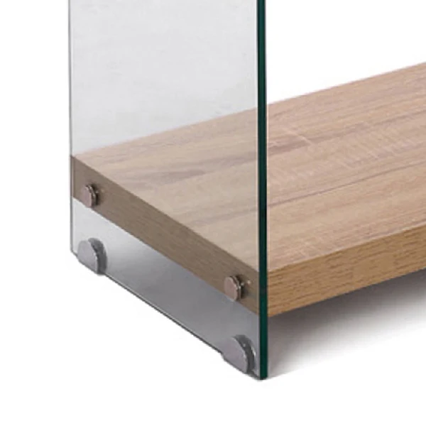Libreria moderna scaffale in vetro trasparente e legno finitura rovere - varie misure