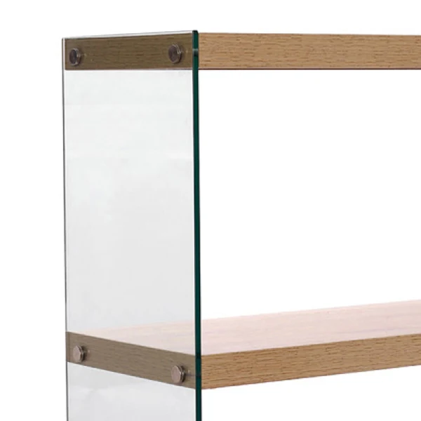 Libreria moderna scaffale in vetro trasparente e legno finitura rovere - varie misure