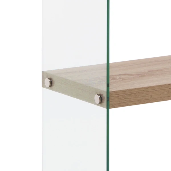 Libreria moderna scaffale in vetro trasparente e legno finitura rovere - varie misure