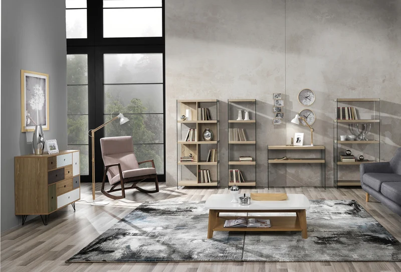Libreria moderna scaffale in vetro trasparente e legno finitura rovere - varie misure