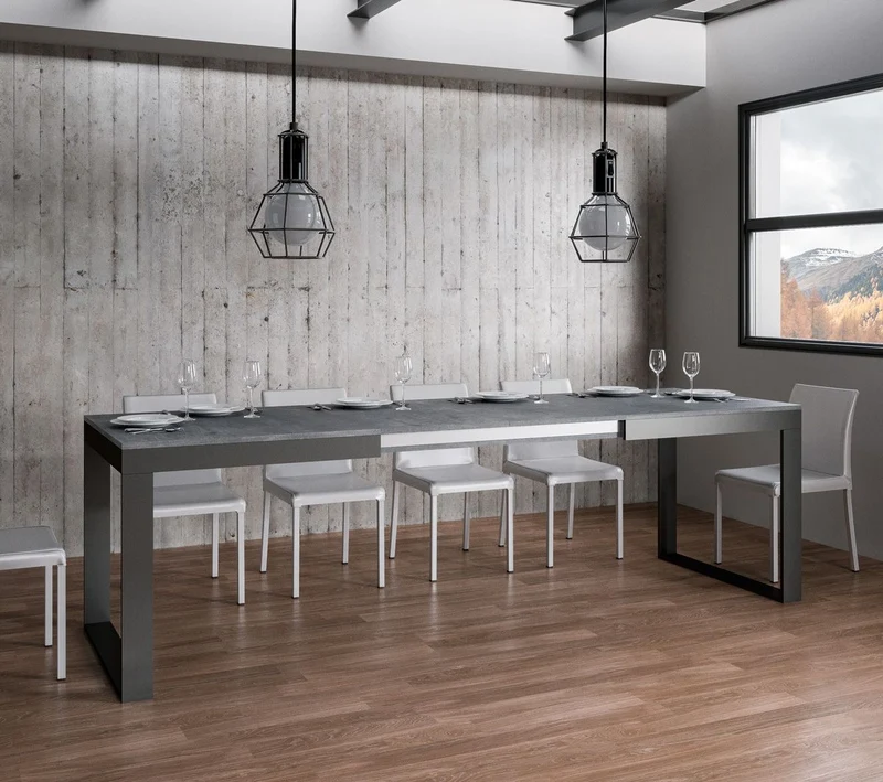 Tavolo da pranzo allungabile industrial struttura in metallo piano in legno - Vari modelli