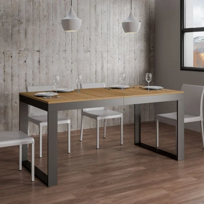 Tavolo da pranzo allungabile industrial struttura in metallo piano in legno - Vari modelli