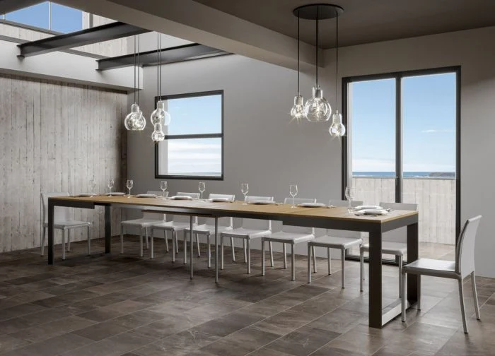 Tavolo da pranzo allungabile industrial struttura in metallo piano in legno - Vari modelli