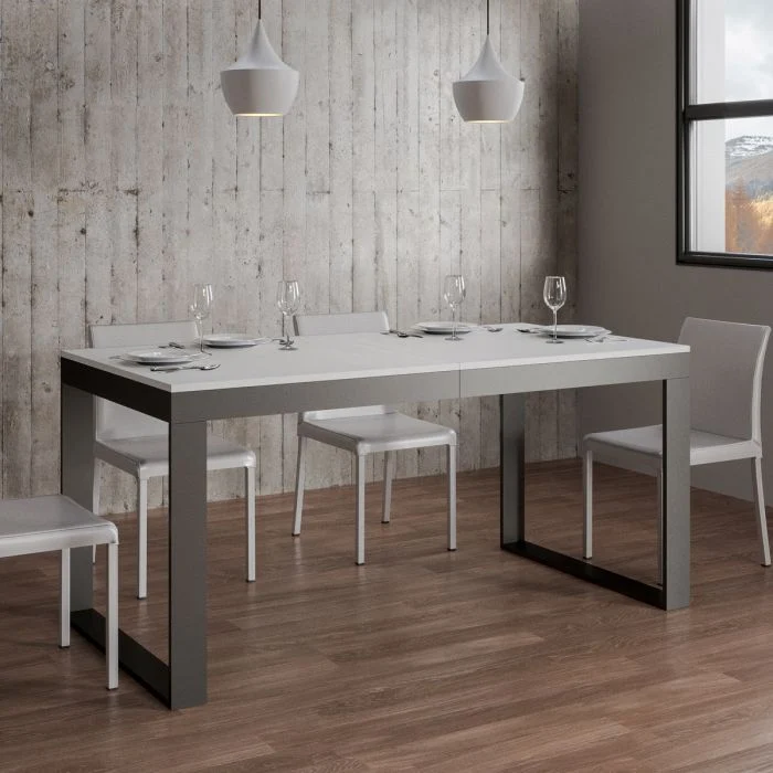 Tavolo da pranzo allungabile industrial struttura in metallo piano in legno - Vari modelli