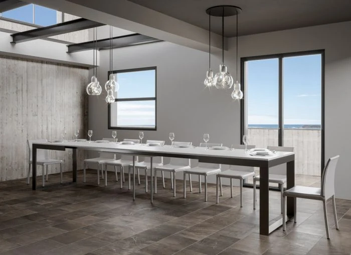 Tavolo da pranzo allungabile industrial struttura in metallo piano in legno - Vari modelli