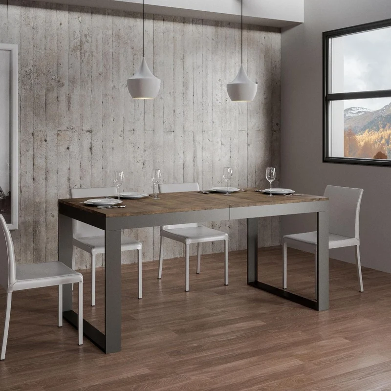 Tavolo da pranzo allungabile industrial struttura in metallo piano in legno - Vari modelli