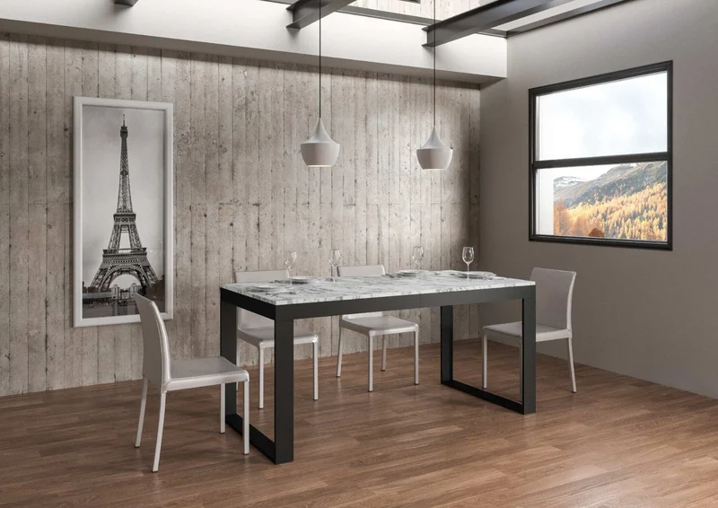 Tavolo da pranzo allungabile industrial struttura in metallo piano in legno - Vari modelli