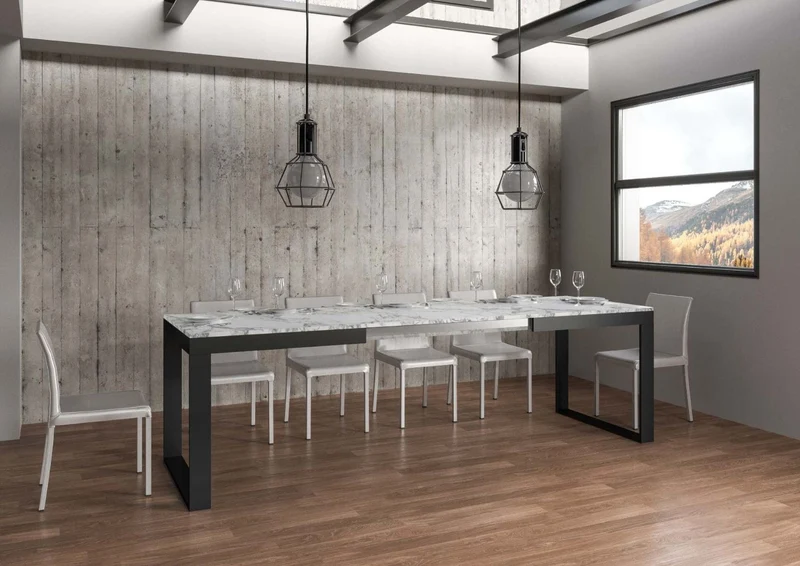Tavolo da pranzo allungabile industrial struttura in metallo piano in legno - Vari modelli