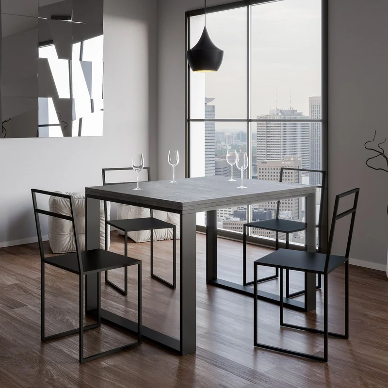 Tavolo da pranzo allungabile industrial in metallo e legno cm 120/240x90x78h - Vari colori