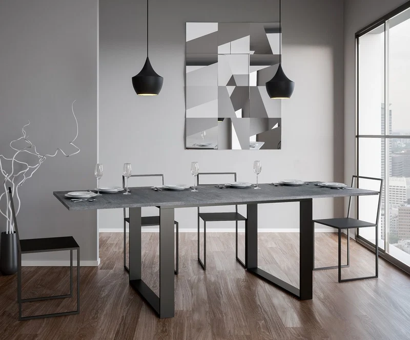 Tavolo da pranzo allungabile industrial in metallo e legno cm 120/240x90x78h - Vari colori