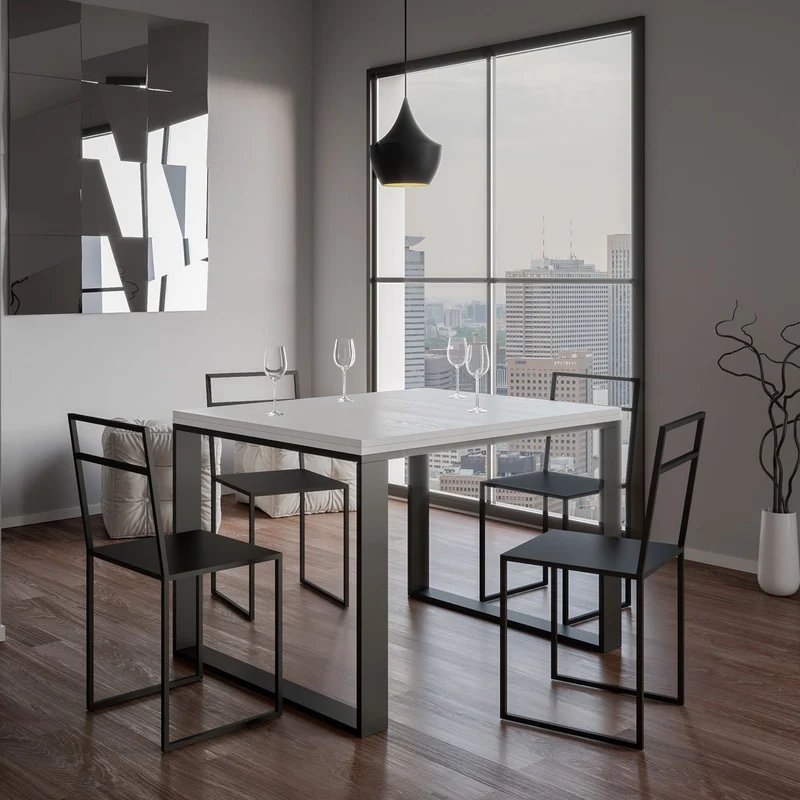 Tavolo da pranzo allungabile industrial in metallo e legno cm 120/240x90x78h - Vari colori