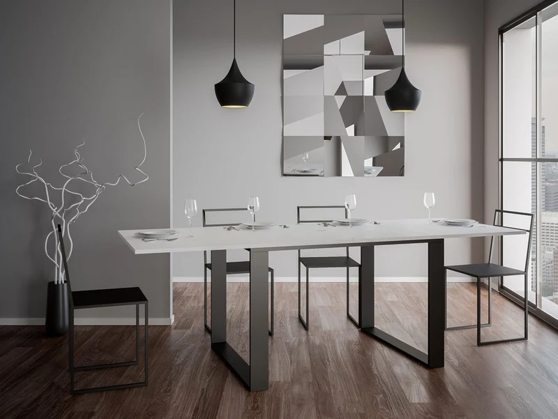 Tavolo da pranzo allungabile industrial in metallo e legno cm 120/240x90x78h - Vari colori