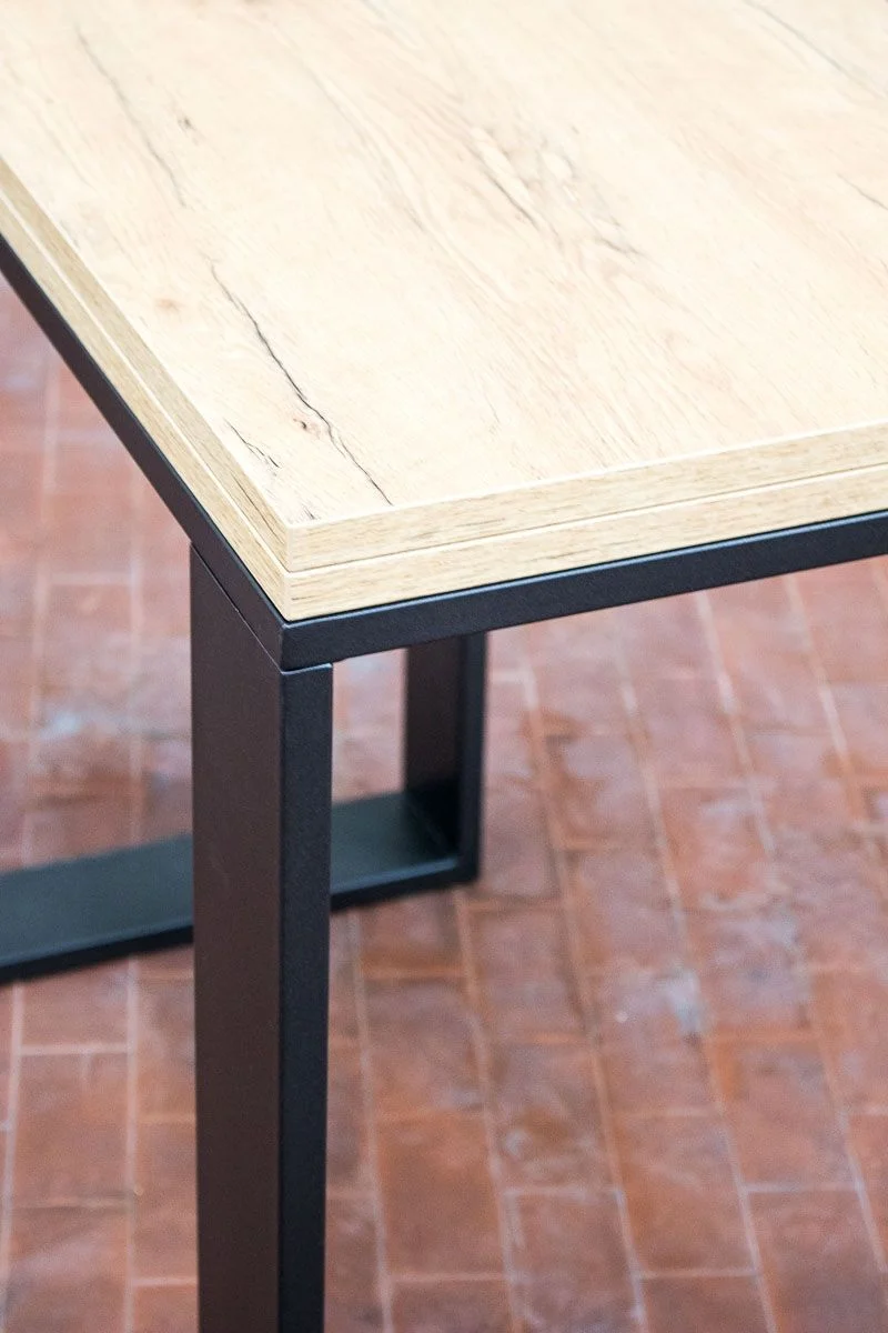 Tavolo da pranzo allungabile industrial in metallo e legno cm 120/240x90x78h - Vari colori