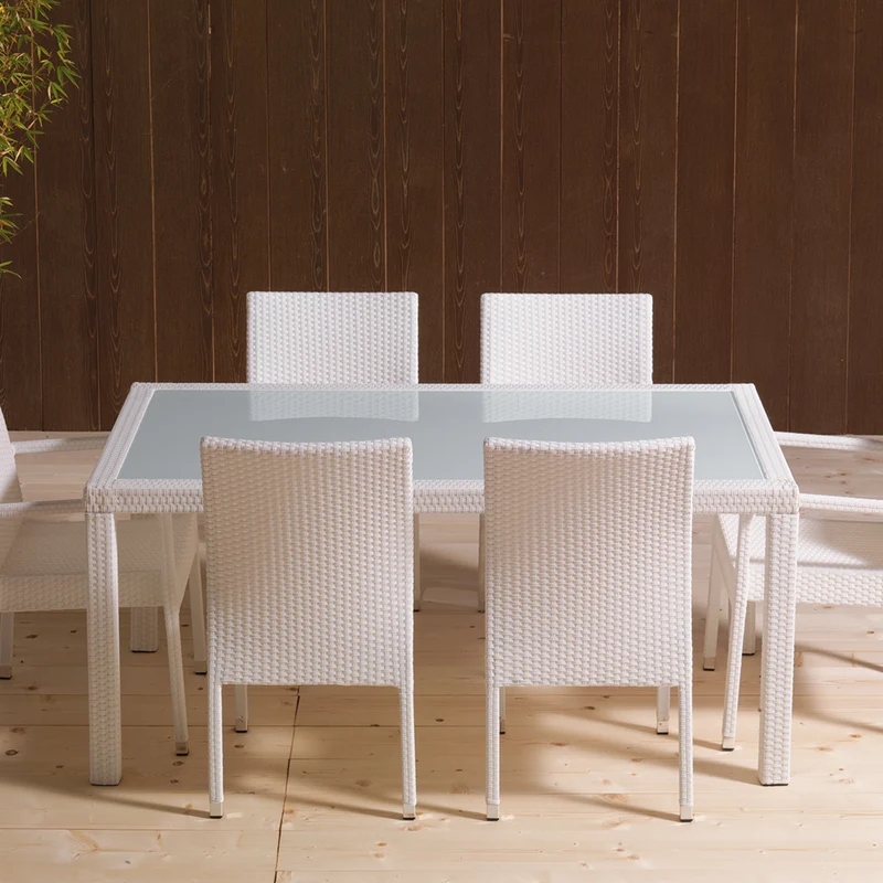 Tavolo da giardino polyrattan con piano in vetro cm 200x100x74h - vari colori