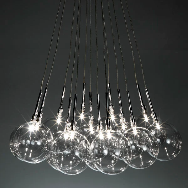 Lampadario moderno 14 luci con sfere in vetro trasparente cm Ø 60x80h