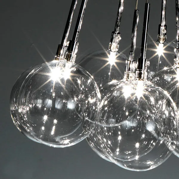 Lampadario moderno 14 luci con sfere in vetro trasparente cm Ø 60x80h