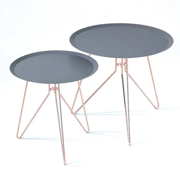 Set da 2 tavolino basso moderno da salotto con gambe e piano in acciaio