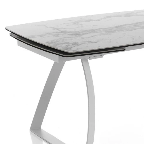 Tavolo allungabile moderno con piano in vetro e ceramica finitura marmo cm 160/200/240x90x70h