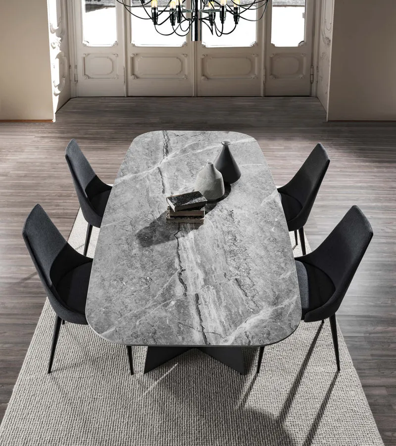 Altero - Tavolo design fisso piano gres porcellanato effetto marmo cm 238x110x76h - vari colori