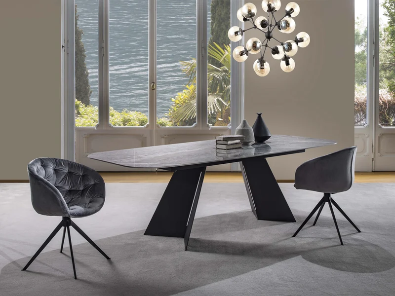 Altero - Tavolo design fisso piano gres porcellanato effetto marmo cm 238x110x76h - vari colori