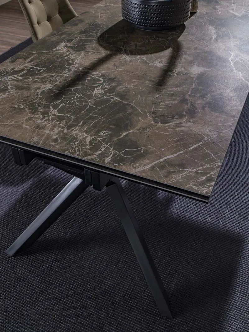 Tokio - Tavolo allungabile design moderno piano in vetro e ceramica grafite brown cm 160/240x90x77h