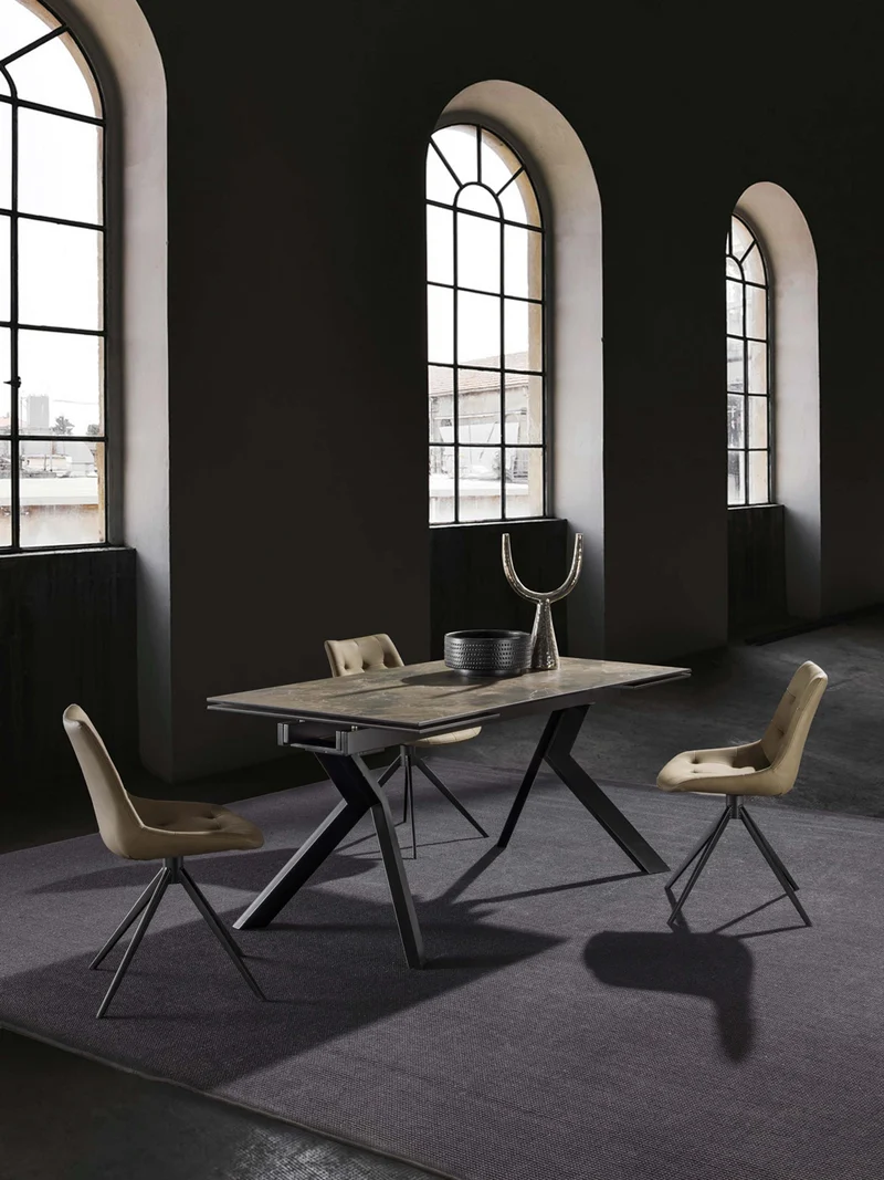 Tokio - Tavolo allungabile design moderno piano in vetro e ceramica grafite brown cm 160/240x90x77h