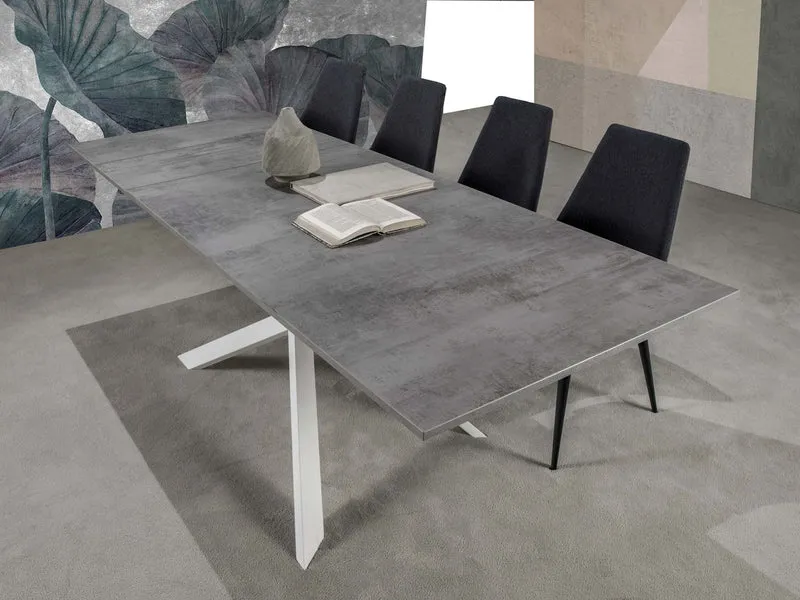 Domiziano - Tavolo allungabile design base in metallo piano in legno cm 160/270x90x75h - vari colori